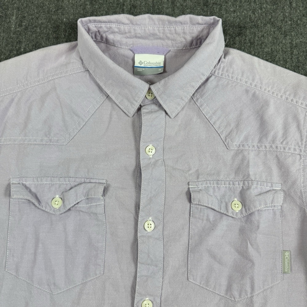 Columbia Mens M Short Sleeve Shirt Purple Cotton Western Outdoor